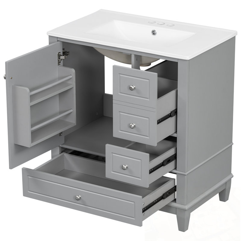 Meuble-lavabo avec lavabo, tablette et trois tiroirs, Gris