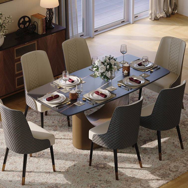 Hobart Modern White Rectangular Sintered Stone Dining Table with Pedestal Base