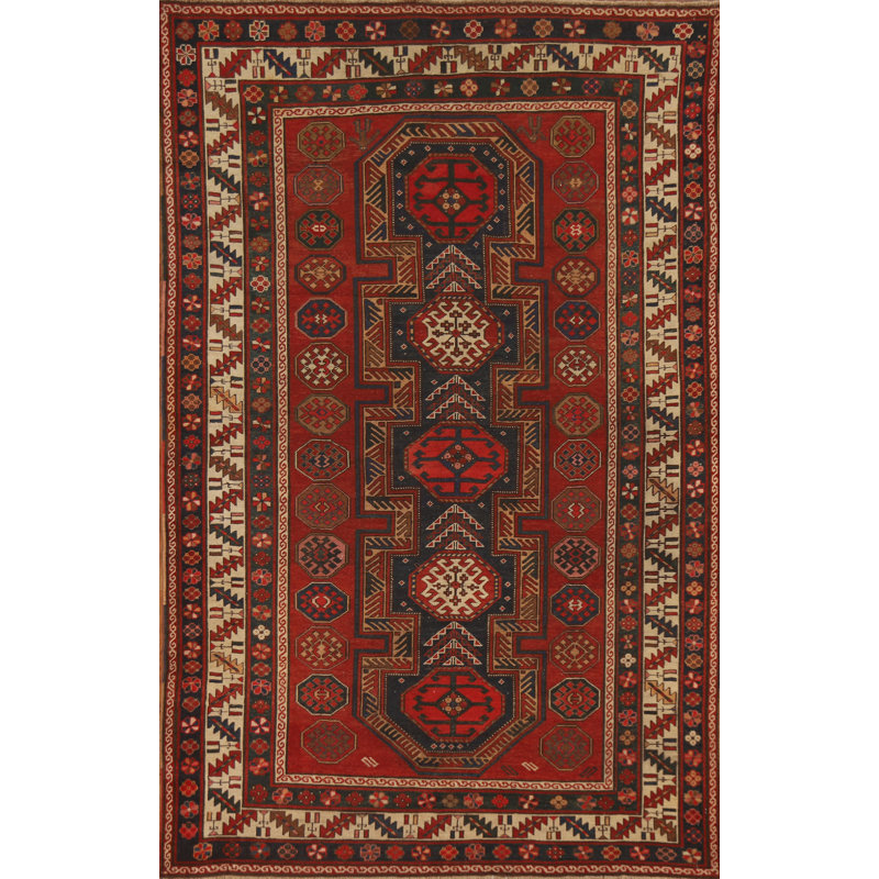 Pre-1900 Antique Vegetable Dye Kazak Oriental Area Rug 5x7