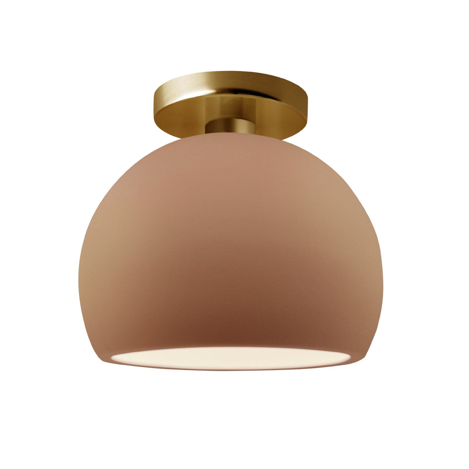 Single Light Ceramic LED Semi Flush Mount, 7" H x 7" W x 7" D, Adobe, Brushed Brass