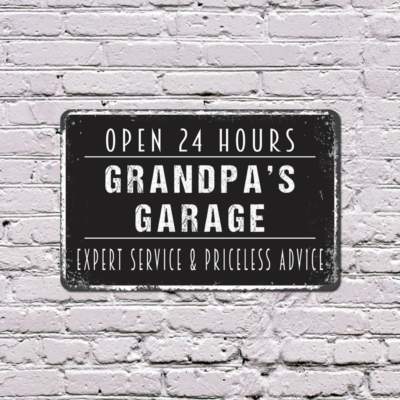 Enseigne en plastique 13 po x 20 po Grandpa's Garage, H 13 po x l 20 po x P 0,1 po