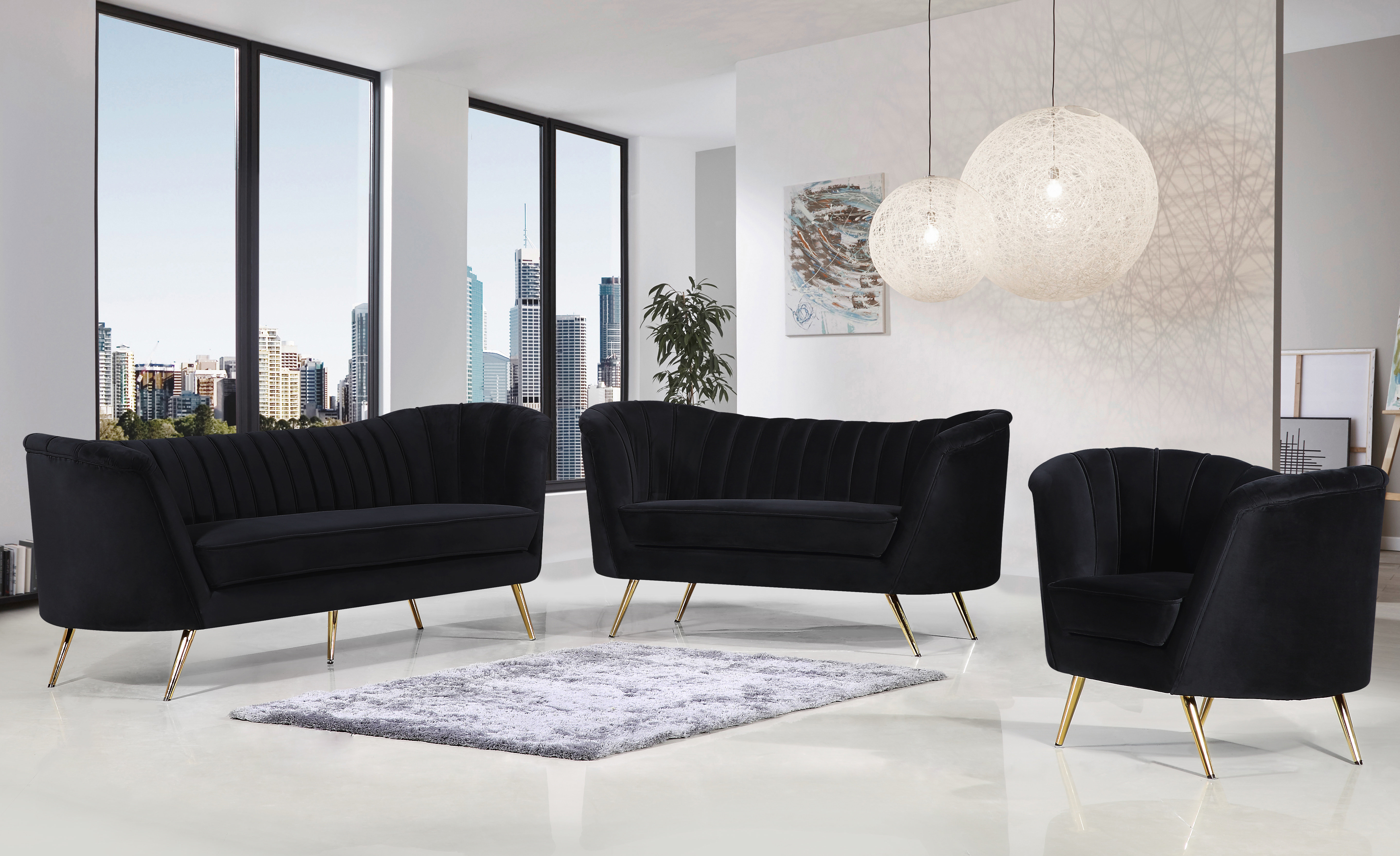 Tiberius 3 Piece Velvet Living Room Set