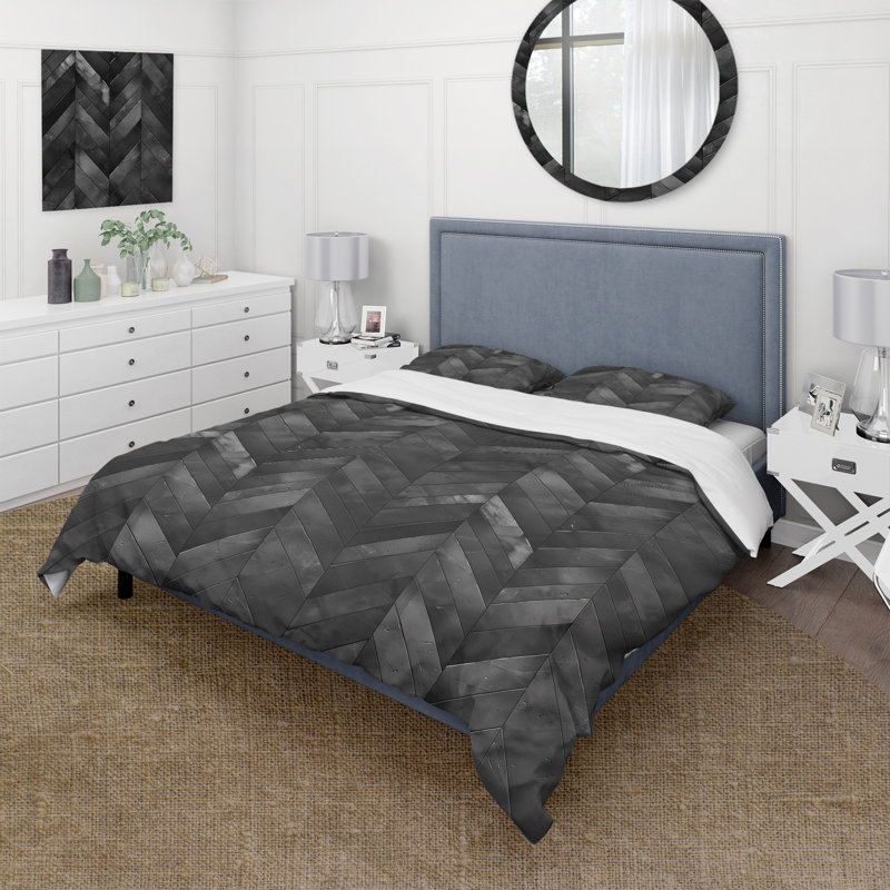 Ensemble de housse de couette à motif chevrons noir III, Housse de couette simple + 2 taies décoratives st