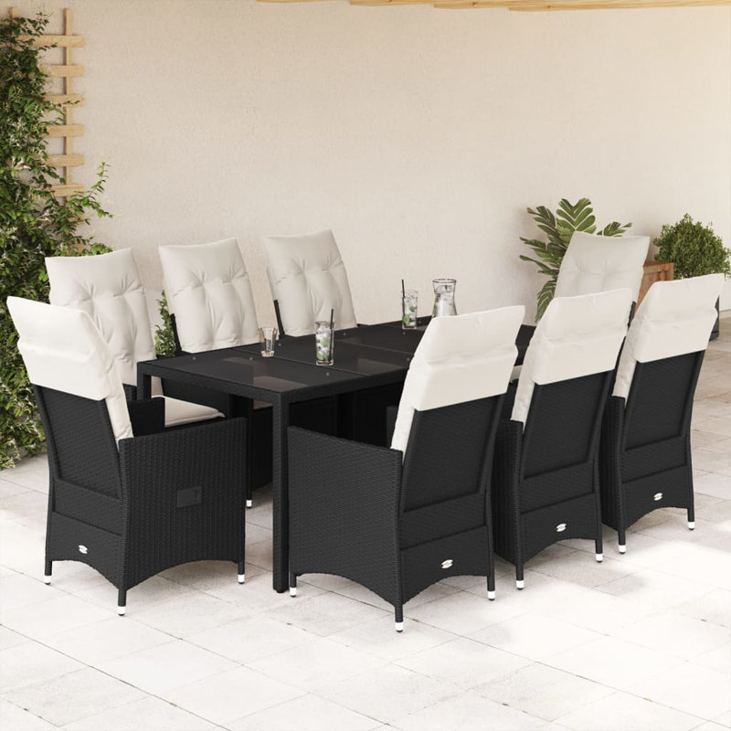  Ensemble de salle à manger de jardin noir, crème, Without footrest, 74.8" x 35.4" x 29.5", 8