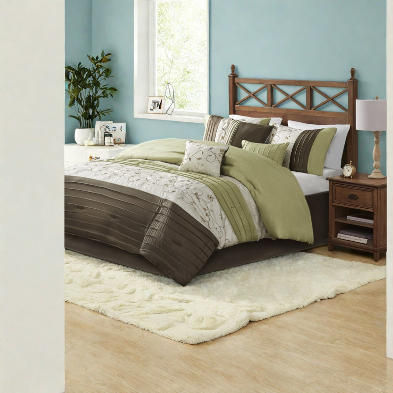 Embroidered 7 Piece Cal King Polyester Bedding Sets, Modern Home