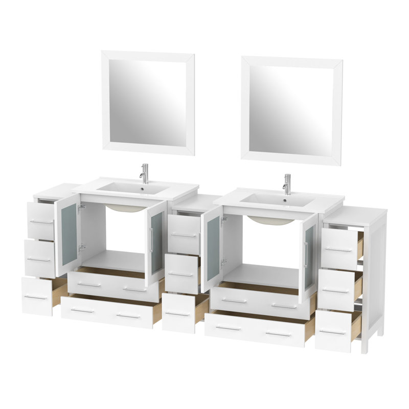 Karson 96'' Double Bathroom Vanity with Ceramic Top with Mirror, White