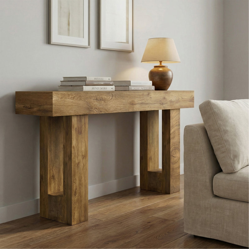 Console de 63 po de long, table d'entrée de ferme avec rangement, cicatrices d'arbre à grain de bois, canapé rectangulaire en bois derrière le canapé pour l'entrée, couloir, salon, vestibule (bois naturel)