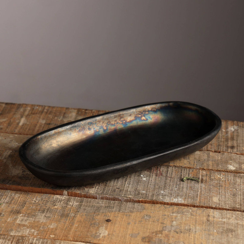 Plateau rectangulaire Longpi Pottery - 12 po x 5 po x 1,5 po | Service de vaisselle en argile noire fabriqué à la main