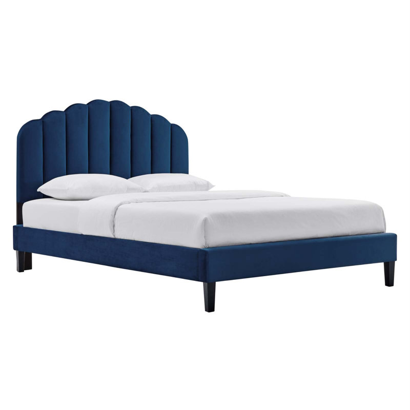 Pink Velvet Queen Platform Bed with Tufted Headboard