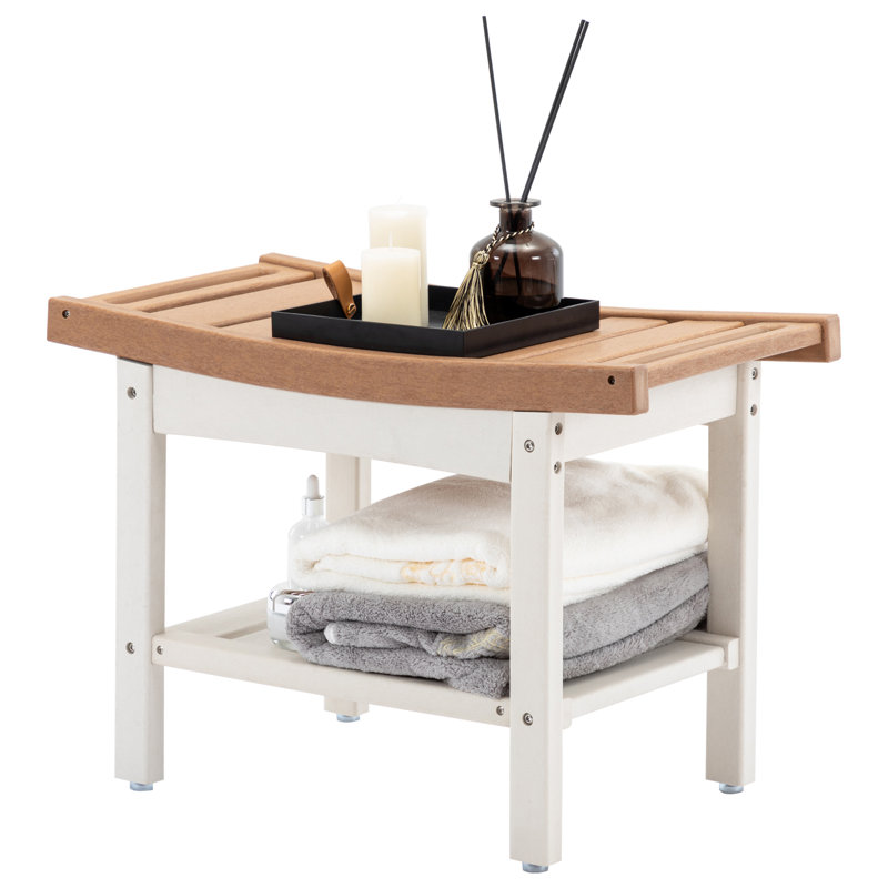 Nalyjah Plastic / Acrylic Shower Bench, 16.93" H x 24.1" W x 12.6" D, Teak/White