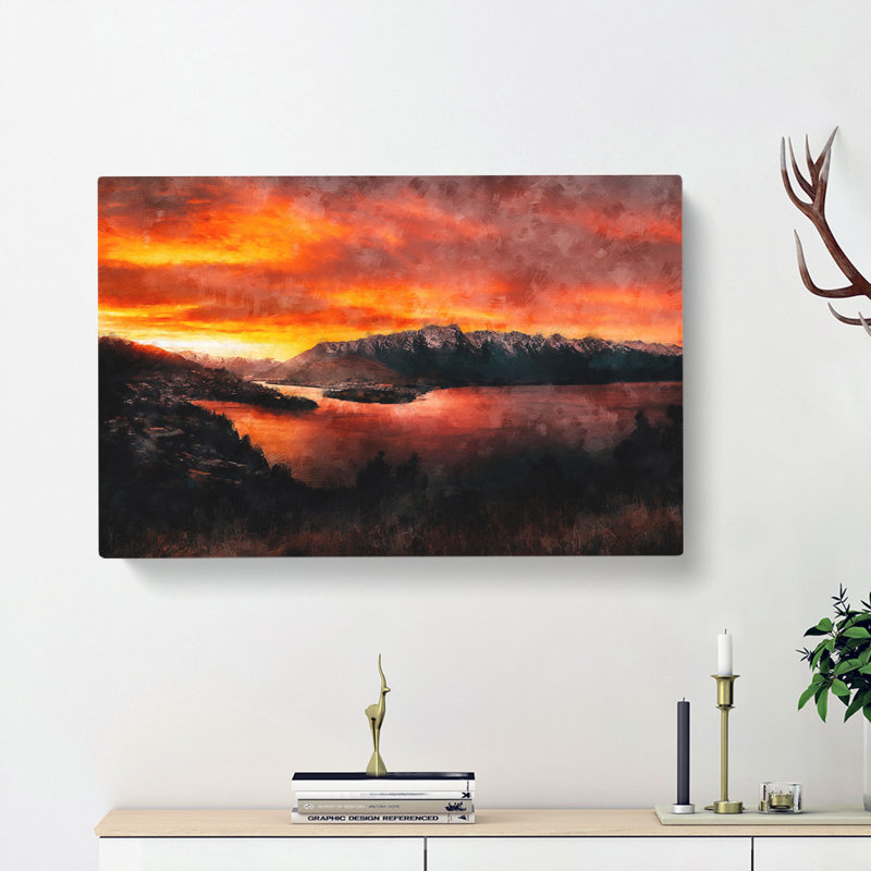 Sunset Over Queenstown - Wrapped Canvas Painting, 35cm H x 50cm W x 3cm D
