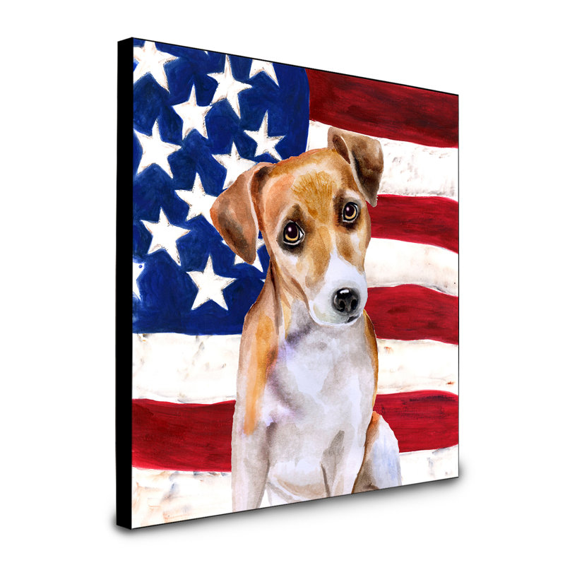 Panneau mural patriotique art Double Down, Jack Russell Terrier brun / gris