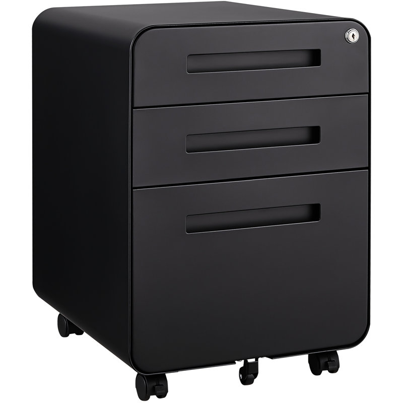 Classeur mobile à 3 tiroirs pour bureau, rangement sous le bureau avec serrure, inclinable, imperméable, résistant, bureau noir - rangement polyvalent, plateau amovible