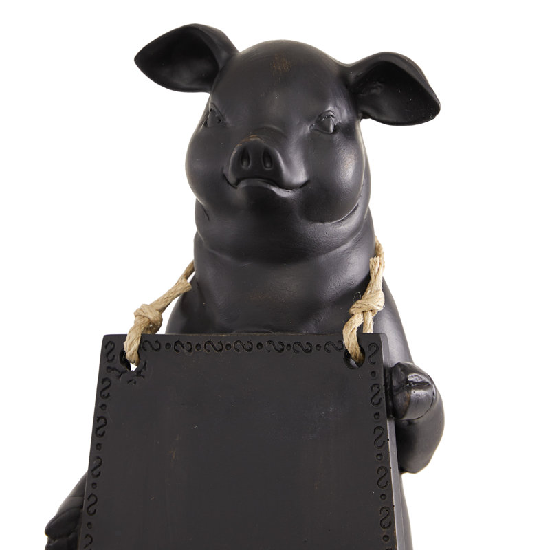 Polystone Pig Black Decorative Sign with Chalkboard