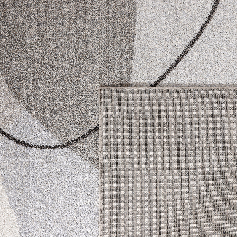 Modern Area Rug with Abstract Artful Pattern in Beige and Grey, Rectangle 6'7" x 9'2"