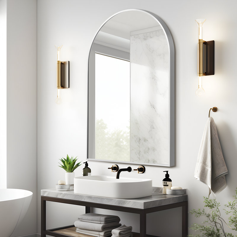 Miroir de salle de bain Apte, Argent argent, 36 po x 24 po, Ensemble de 1