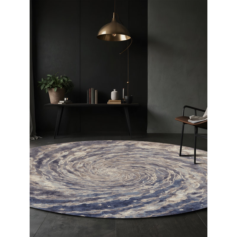 Tapis gris soyeux et moelleux, Rond 3 pi