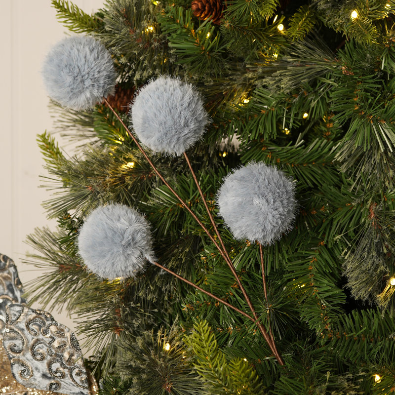 Blue Velour Stem Pick with Pom Poms
