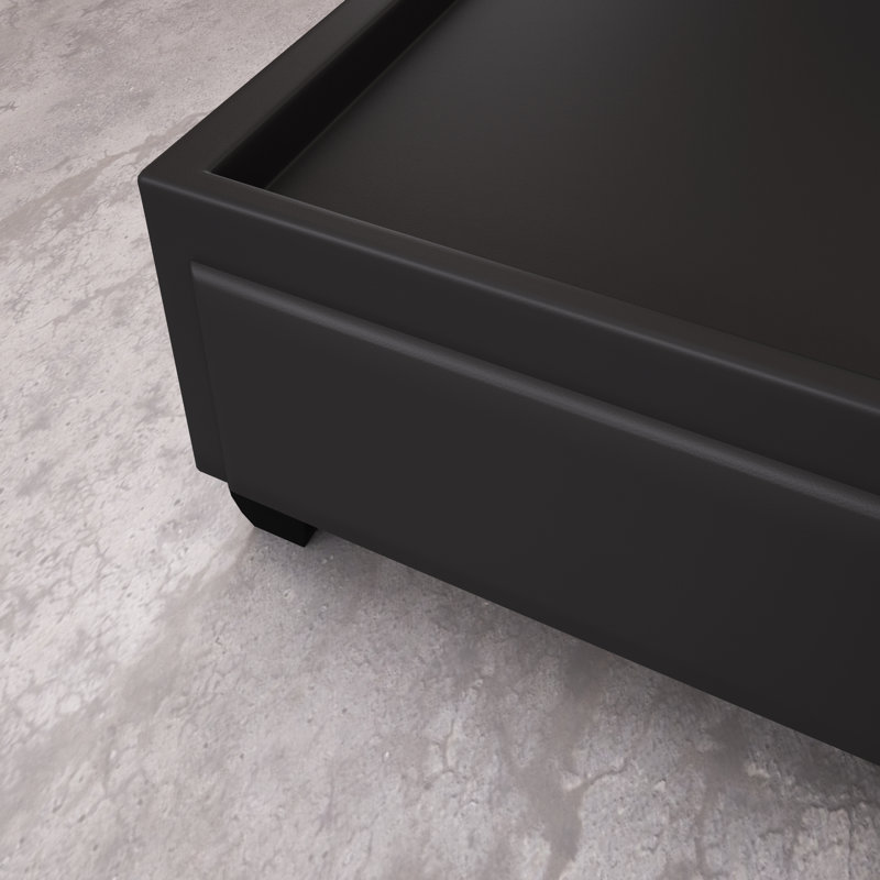 Lit plateforme avec rangement en similicuir Parma, Noir, Double