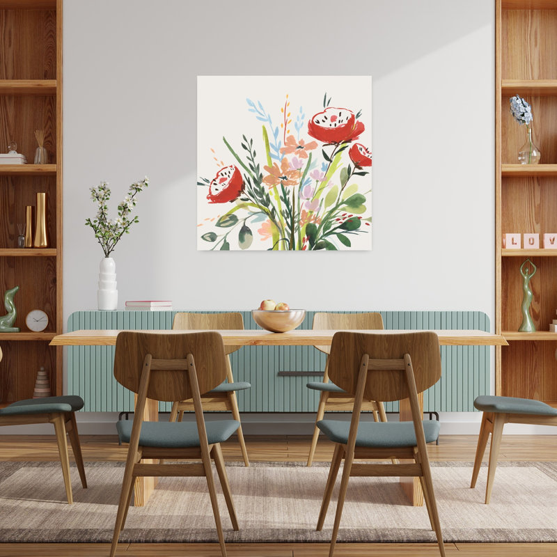 «Vibrant Bouquet In Bloom I», art mural contemporain abstrait, H 36 po x l 36 po