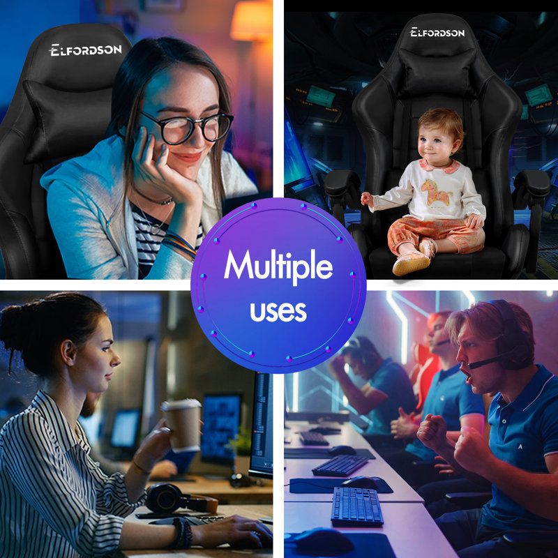 Brayden Studio Nylon Gaming Chair with Headrest, Black, Black
