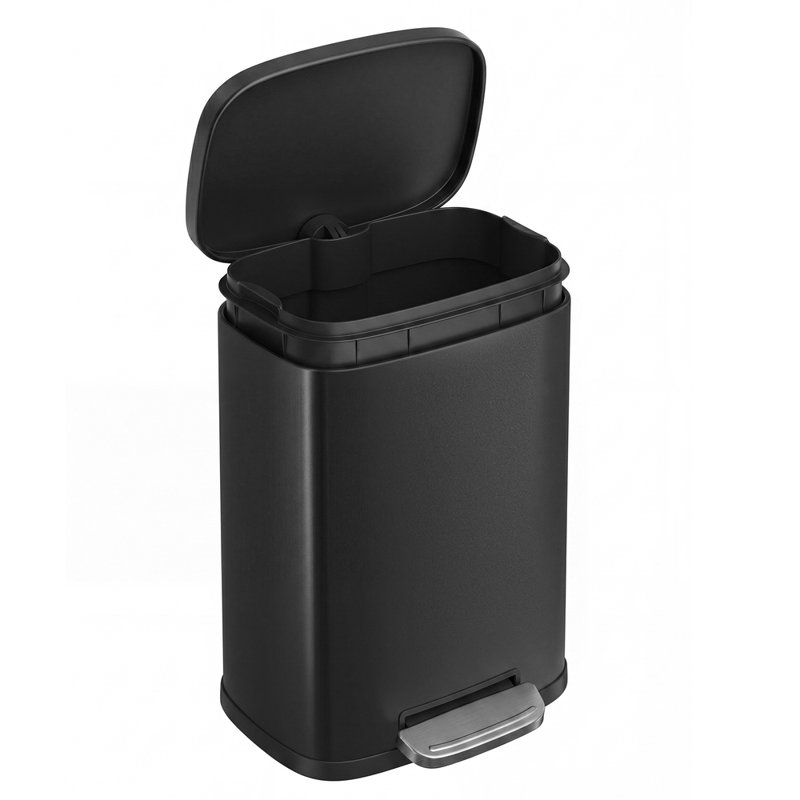 5 L Kitchen Bin, Rubbish Bin, Steel, PP Plastic Trash Bin, Soft Close, Step-On Pedal, Removable Inner Bucket, Black, Black