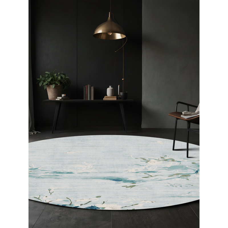 Machine Washable Blue Area Rug, Round 7'