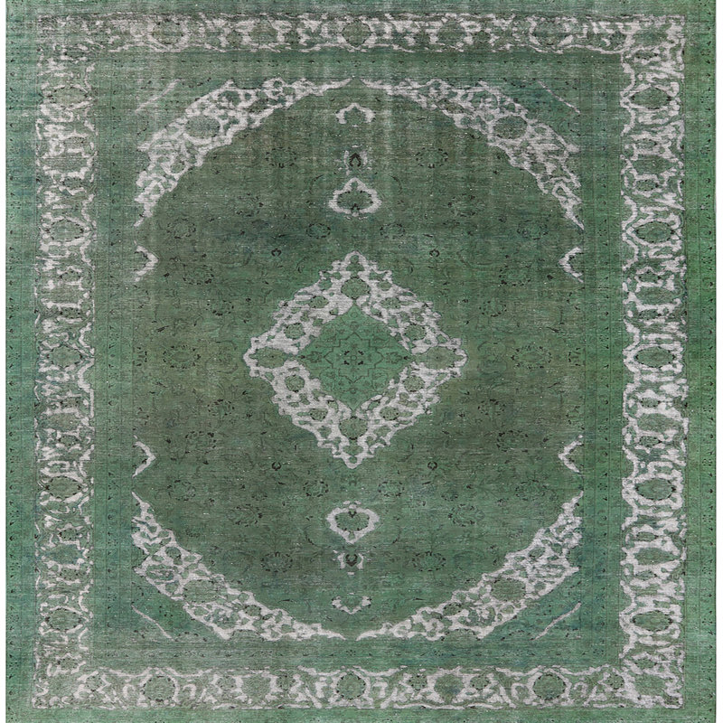 Tapis oriental vert / ivoire, Carré 3 pi