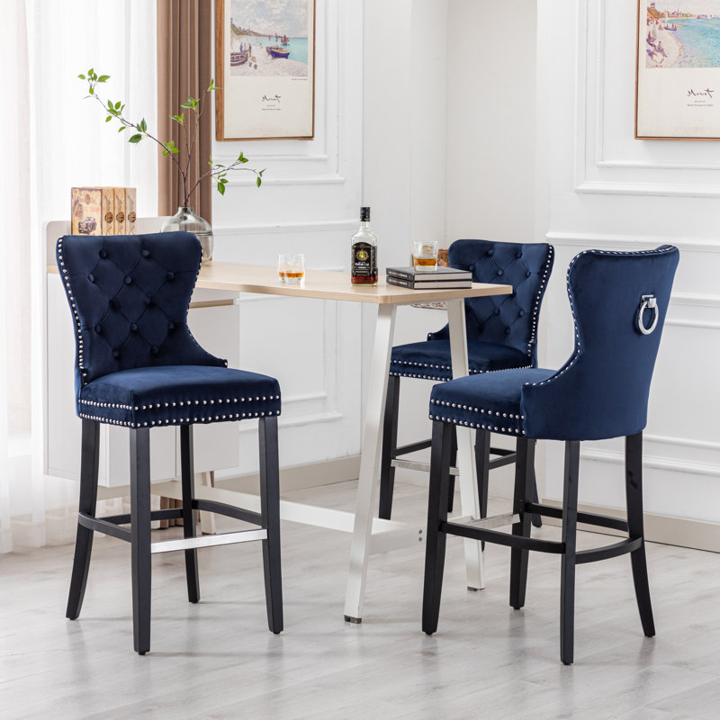 Tabouret de bar et de comptoir Kirsten, Noir, Bleu marine, Tabouret de bar (siège d'une hauteur de 29 po)