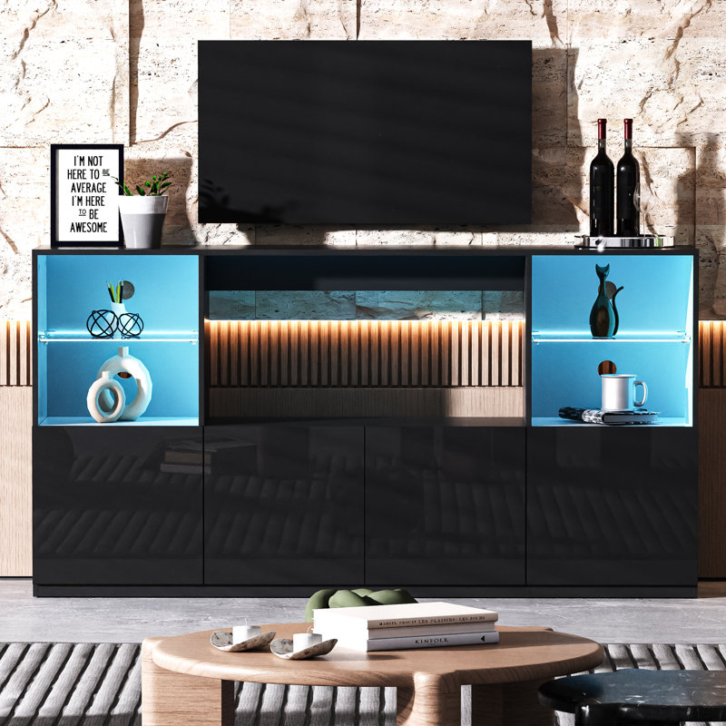 Meuble télé pour téléviseur de 75 po ou moins Gwinevere, Noir, noir, noir, noir