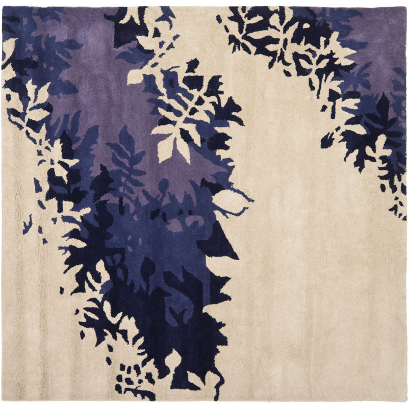 Tapis floral en laine et viscose touffeté à la main Avayah Soho, Carré 6 pi