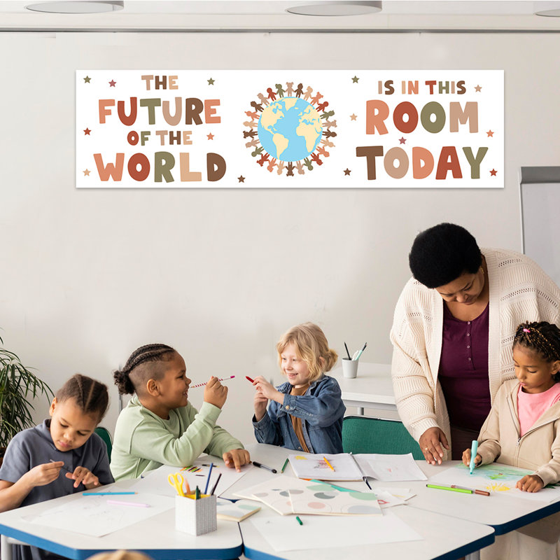 13"X48" Large Everyone Is Welcome Classroom Banner Sign For Teachers, Wall Decor Boho Gender Neutral Theme, 2-Pk