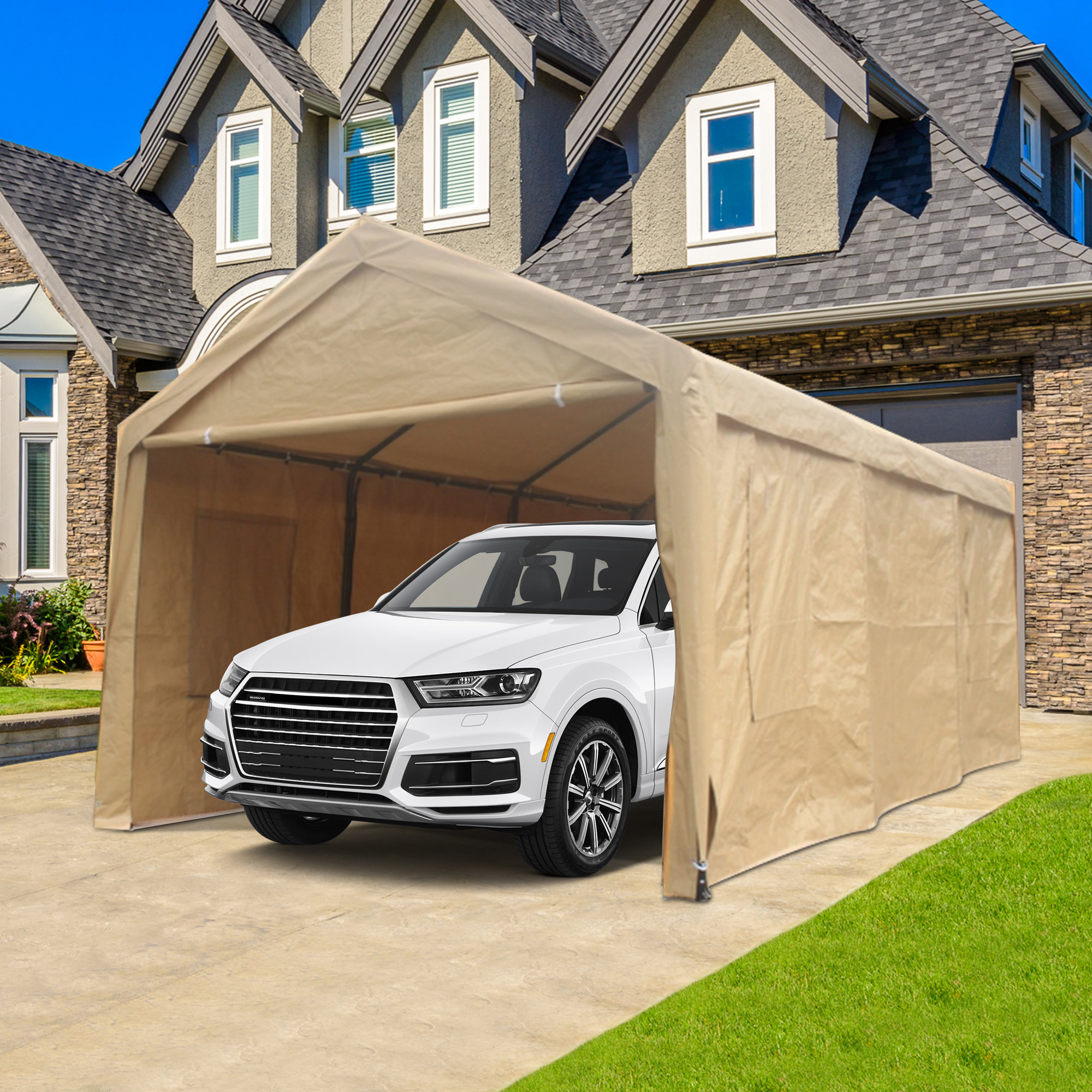 Fulocseny 12 Ft. W X 20 Ft. D Garage Heavy Duty Carport Portable Garage