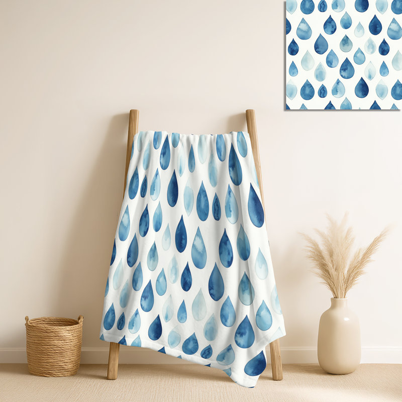Blue And Beige Teardrops – Paisley Plush Blanket, Boho Fleece Throw
