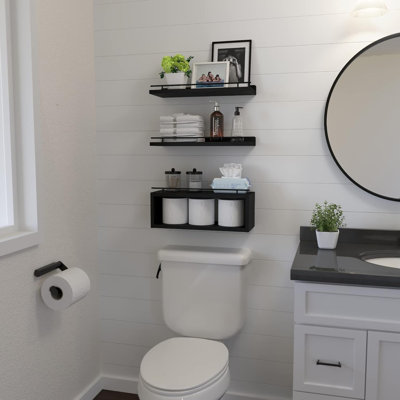 Tablettes murales avec rail en métal pour le décor de la salle de bain