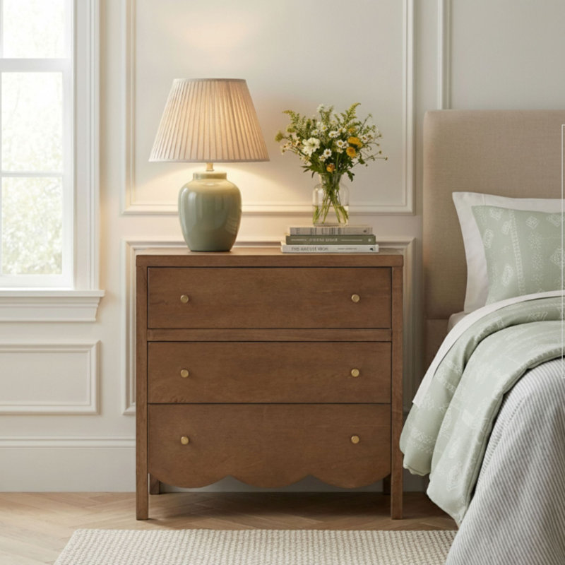 Vlad Scallop 3 Drawer Dresser, Medium Brown