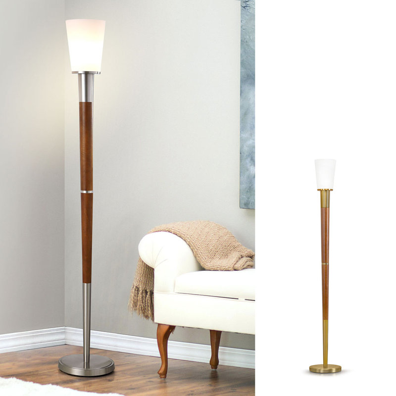 Lampe sur pied 73 po Vanover, Laiton brossé / Noyer