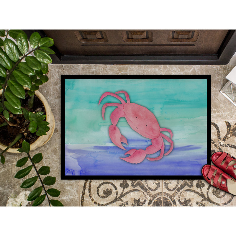 Tapis de porte extérieur antidérapante en aquarelle crabe, Rectangle 2 pi x 3 pi