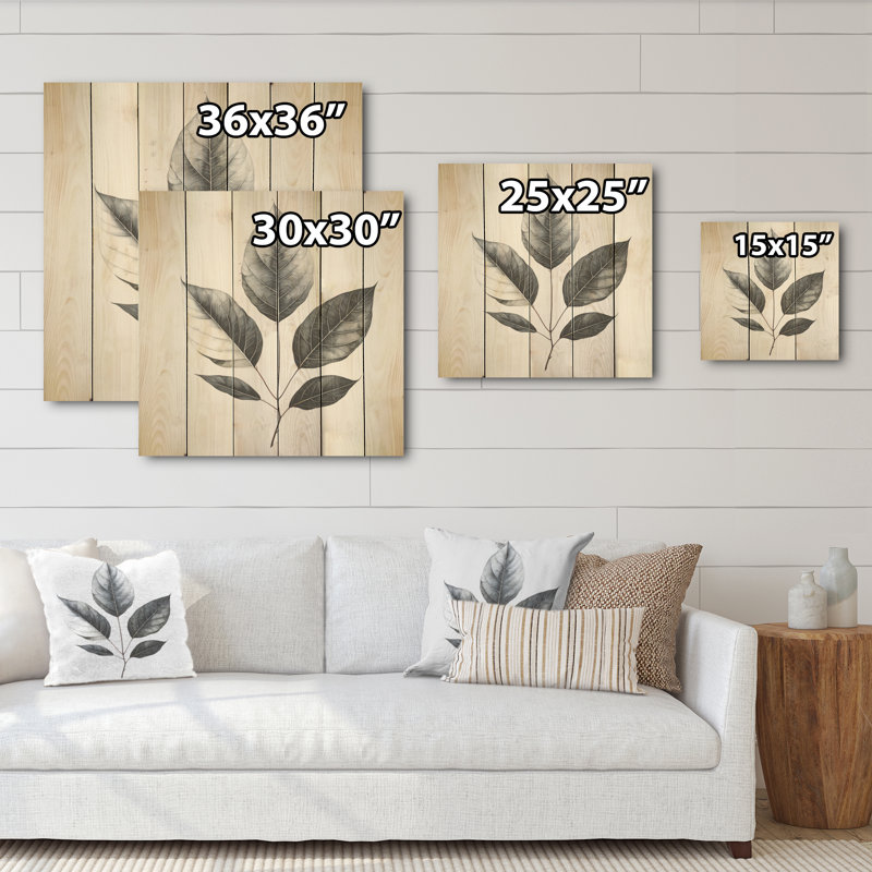 Contour de feuille d'onyx noir - feuilles, art mural sur bois de pin naturel, H 36 po x l 36 po