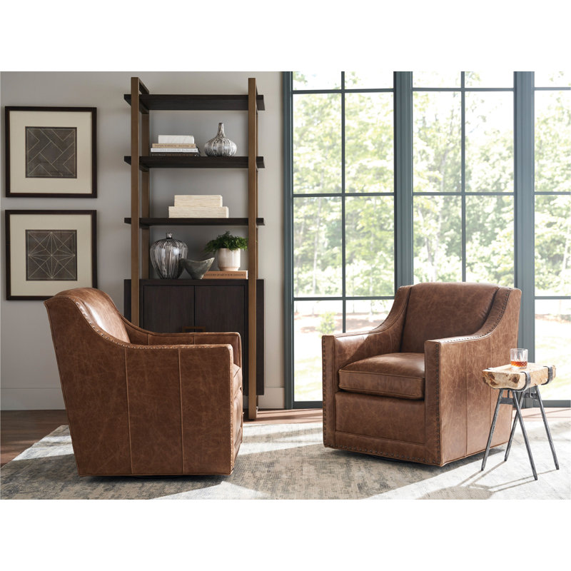 Barrier Leather Swivel Club Chair, Brown Faux Leather