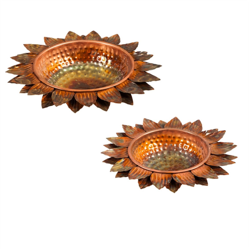 Bain d’oiseaux tournesol en métal artisan