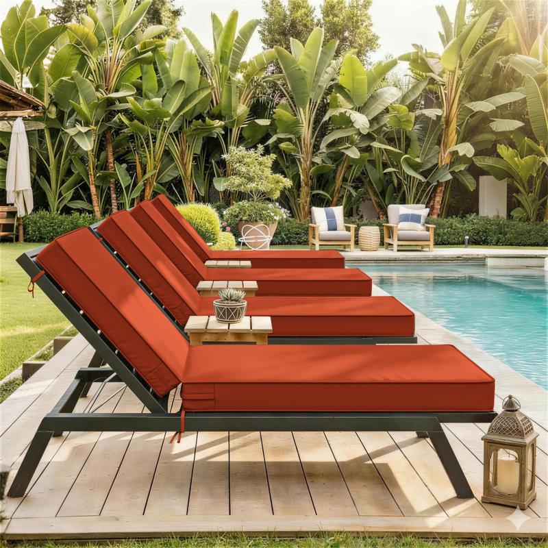 Outdoor Chaise Lounge Chair Cushion, Orange, 2, 80" W x 26" D