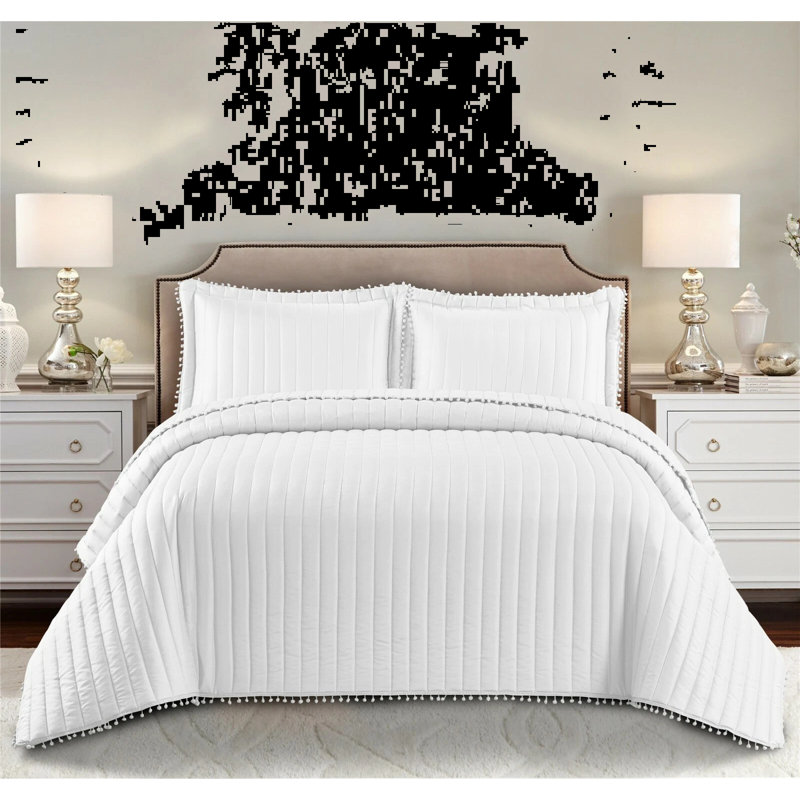 Microfiber Solid Colour Bedspread with Pillow Shams Included, Double Comforter + 2 Standard Shams, White