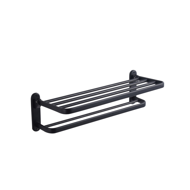 Tablette décorative en métal avec barre à serviettes Oriana, Noir mat