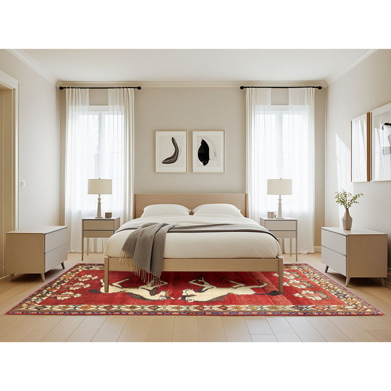 Tapis traditionnel beige / rouge / mauve, Rectangle 5 pi x 8 pi