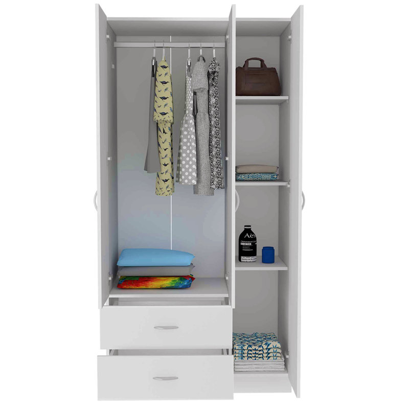 Armoire 2 portes 3 tiroirs Rowaton, Blanc