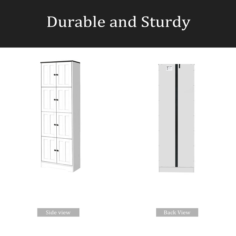 Tall Storage Cabinet With 8 Doors And 4 Shelves, Wall Storage Cabinet For Living Room, Kitchen, Office, Bedroom, Bathroom
