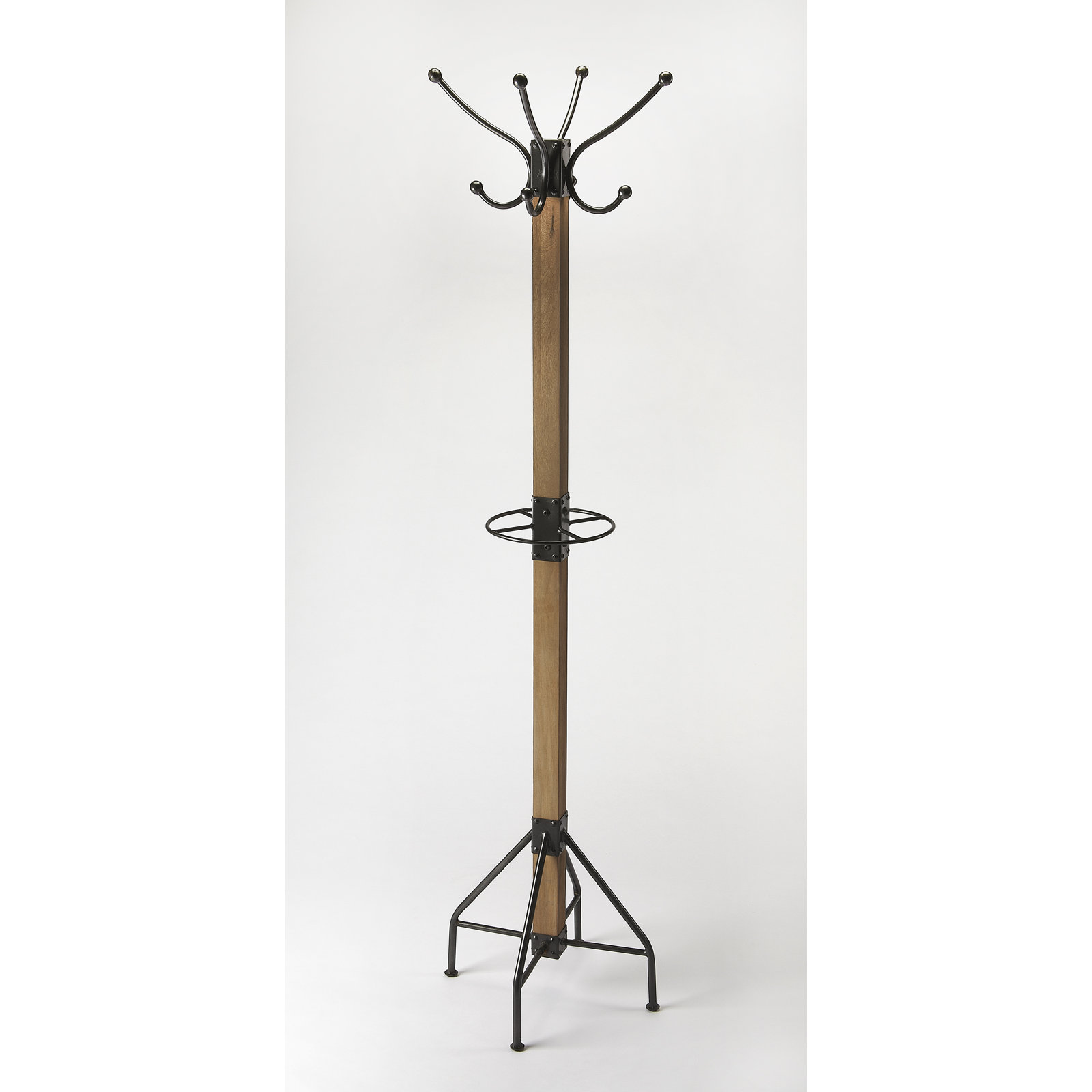 Donan 8 - Hooks Freestanding Coat Rack, Medium Brown/Gray