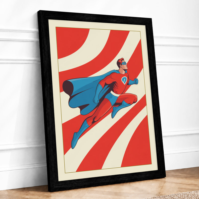 Flying Superhero Retro - Print, Black, A4 - 29.7 x 21.0 cm