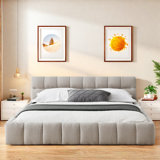 Upholstered Grounded Bed With Thick Fabric